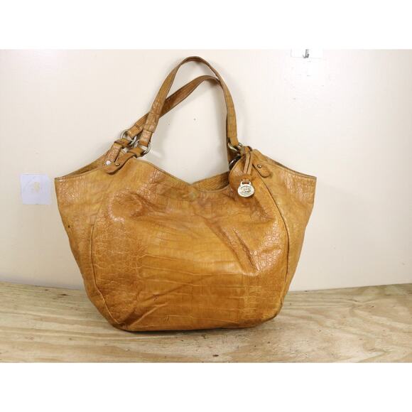 Brahmin Handbags - Brahmin HOBO TOTE Croc Embossed L JACQUELINE Brown Yellow Leather Shoulder Bag